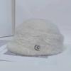 Sombrero de Equitación Versátil Estilo Diseñador para Mujer, Boina de Piel Sintética de Conejo, Sombrero de Celebridad de Internet y Socialité, Sombrero Octogonal Cálido de Invierno