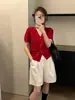 Cárdigan de Punto de Manga Corta Mmc Dition para Mujer, Verano Delgado de Lino con Diseño de Cuello en V y Puños con Incrustaciones de Encaje