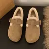 Sapatos Birkenstock de pelúcia retrô cor Maillard para mulheres, vestuário outdoor, novo estilo 2026, outono e inverno, novos sapatos de algodão, sapatos femininos sem cadarço de pelúcia