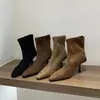 Botas de Tacón Alto Puntiagudas Estrechas Otoño/Invierno 2026 para Mujer Tacón Fino Francés Botines de Ante Retro con Cremallera Trasera Botas de Moda Elásticas