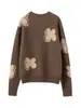 Nuevo Estilo Otoño e Invierno 2026 Cuello Redondo Holgado y Versátil Estilo Coreano Estilo Perezoso Prendas de Punto Florales Suéter Adelgazante para Mujer