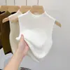 Jersey de punto interior de primavera y verano, camiseta base para mujer, top sin mangas con cuello medio y media cola de tortuga, ideal para principios de otoño.