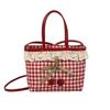 Bolso Pequeño de Moda Cuadros Cereza Dulce y Lindo para Niñas, Bolso de Playa Estilo Cesta, Nuevo Bolso Cruzado para Mujer