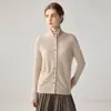 Cárdigan de Punto 100% Cachemira con Cuello Alto de Atmósfera Francesa para Mujer, Otoño/Invierno, de Botones Sencillos, Holgado, Top Exterior para el Trabajo