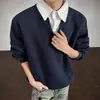 Conjunto casual de dos piezas con sudadera de manga larga, camisa oversized a rayas estilo americano, cuello de hombre de corte holgado, prenda exterior para primavera y otoño, top de moda