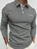 Comércio Exterior Transfronteiriço Camisa Polo Masculina de Manga Longa Cor Lisa Impressão Digital Versátil Moda Masculina