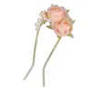 Pinza para el Cabello en Forma de U con Flor de Rosa Blanca Luna Suave con Cheongsam de la Dinastía Han Chinoiserie Pinza para el Cabello Accesorios de Lujo para el Cabello Tocado