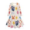 Estilo Europeo y Americano Primavera y Otoño Dibujos Animados Animales Marinos Tortuga Sol Playa Impresión Digital 3D Vestido de Manga Larga para Niñas para Vacaciones