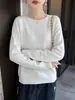 26 Suéter Transfronterizo, nueva colección Otoño/Invierno, cuello redondo, suéter de lana de punto abierto para mujer, corte holgado, efecto adelgazante, capa base de lana pura, top de punto