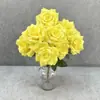 Flor de simulação flor de rosa artificial 9 cabeças buquê de rosa com diamante simulação com folhas decoração de casamento decoração de casa flor artificial