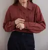 Camisa de Manga Larga Asimétrica con Cuello Plegable de Algodón Puro Natural Transpirable "Colores Suaves en Días de Ocio" para Mujer de Dailyart