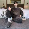 Nuevos Pijamas de Terciopelo Coral para Hombre en Otoño e Invierno, Engrosados y Cálidos, Conjunto de Ropa de Casa de Invierno para Adolescentes y Niños