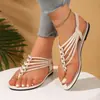 Zapatos planos de mujer de talla grande transfronterizos en stock, nuevo estilo romano, modernos y versátiles, sandalias tipo mule con puntera abierta y tira elástica en el talón