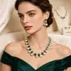 Conjunto de Colar e Brincos Europeu Retrô com Pedras Sintéticas e Pérolas Artificiais para Mulheres, Toque de Luxo, Acessórios para Noiva, Jantar de Casamento, Vestido de Noite