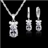Colgante de Lazo con Gota de Agua de Circonita de Venta Caliente Transfronteriza Pendiente de Clip para Oreja Super Brillante de Diamante de Alto Carbono Europeo y Americano Conjunto de Joyería para Mujer