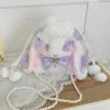 Bolsa transversal de pelúcia de coelho estilo soft girl japonesa Acessório Lolita bolsa de ombro fofa com corrente de pérolas atacado
