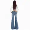 Naranja joven # Diseño único de cintura asimétrica, jeans ligeramente acampanados para mujer, corte ajustado, elásticos, elegantes y versátiles pantalones acampanados