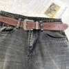 Cinto com fivela esculpida estilo europeu e americano Cinto feminino com rebites e miçangas padrão de onda vintage com jeans punk Cinto Coringa