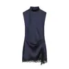 Comercio Exterior 2026 Moda Primaveral Europea y Americana Nuevo Vestido Mini con Encaje Empalmado Textura de Satén de Seda para Mujer 502905