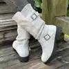 Botas Western Cowboy Retrô Ouxuan Femininas Novas Camurça Bico Redondo Salto Grosso Fivela Botas Empilhadas Marrom Cano Alto