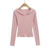 Xmy2543-25 Nuevo Estilo Otoño Estilo Coreano Sexy Sexy Con Capucha Cuello en V Delgado Delgado Camiseta de Manga Larga