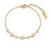 Pulseira de Aço Inoxidável Cruzada Fashionável Tendência Estilo Ins Corrente para Dorso da Mão Cravejada com Zircônia Banhada a Ouro 18K Real À Prova d'Água Resistente à Descoloração Joia para Mão