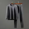 Traje de Ropa Interior Térmica Suave para Piel de Lana y Seda Invierno Hombres Cuello Redondo Simple Ropa y Pantalones de Otoño