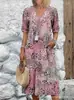 Amazon 2024 - Vestido informal de verano con cuello en V y estampado europeo y americano para mujer, servicio a domicilio, comercio exterior