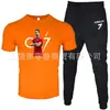 Moda de Comércio Exterior Camiseta Masculina de Manga Curta Calça Terno Casual Gola Redonda Cor Lisa Estampa de Letras Roupa Esportiva Casual