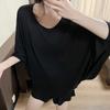 Camiseta Blanca de Manga Larga Estilo Murciélago para Mujer, Nuevo Estilo Otoño, Diseño de Nicho Perezoso, Camiseta Básica Casual Relajada para Mujer