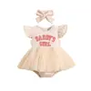 Vestido de Malla Dulce sin Mangas de Verano para Niña con Estampado de Letras "Hija de Papá", Conjunto de Vestido tipo Mameluco de Dos Piezas