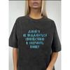 Retro Americano Lavado Preto Antigo Verão Novo Algodão Manga Curta Camiseta Nicho Moda Estampado Versátil Top Tendência