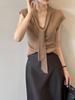 Chaleco de Punto con Escote en V Estilo Francés con Cinta para Mujer, Camiseta Básica sin Mangas de Lana, Top Delgado Elegante de Corte Ajustado