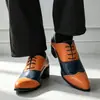 Zapatos formales de punta para hombre, talla grande 46, transfronterizos, con cordones, casual, moda, patchwork, negocios, zapatos de cuero para aumentar la altura para hombres