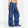Pantalones de pierna ancha unisex de alta gama a cuadros vintage para cruzar fronteras, pierna recta, lavados y desgastados