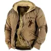 Jaqueta Masculina de Algodão Retro Europeia e Americana com Forro de Lã Espessada Jaqueta de Algodão de Inverno com Zíper e Capuz Inverno