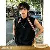Chal Casual con Tres Rayas de Diseño Retro Americano para Hombre, Top sin Mangas de Cuello Alto Elegante de Verano de Alta Gama