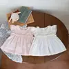 Ropa infantil Cutemily para bebé niña, suéter de manga corta con retazos de encaje, top fino y lindo de cuello redondo, línea A