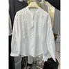 Camisa Delgada de Algodón Europeo con Bordado de Manga Larga para Mujer Colección Primavera 2026 Top Casual Suelto Cómodo Suave Moderno