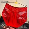 Ropa Interior Femenina de Encaje Rojo Grande Sexy Negra Sin Costuras de Cintura Media Algodón Puro en la Entrepierna Transpirable Ropa Interior Roja del Año del Zodiaco para Mujeres
