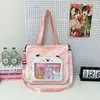 Bolsa Criativa Estilo Coreano de Alta Aparência Ursinho Fofo para Aluno com Cores Contrastantes, Bolsa Tote Transparente Cartoon de Grande Capacidade para Livros