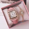 Relógio popular quadrado WeChat comércio exterior transfronteiriço strass feminino romano conjunto de duas peças presente relógio feminino casual de quartzo