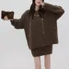 Conjunto de Tricô Casual Retrô Estilo Coreano Feminino Outono/Inverno Novo Pulôver Solto de Tricô Trançado Saia Curta Conjunto de Duas Peças