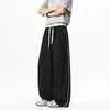 Pantalones Casuales de Pierna Recta Oversize de Marca de Moda Sueltos para Hombre, Pantalones Largos de Pierna Ancha con Caída de Seda de Hielo para Verano Estilo Americano, Transpirables con Diseño de Bloques de Color