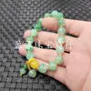 Pulseira de Jade com Pedra Crisoprase de Gelo Redonda 10mm Flor de Gelo Verde Ágata Pulseira de Mesmo Estilo para Homens e Mulheres Pulseira de Jade Atacado