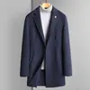 Abrigo de lana de doble cara para hombre, nuevo abrigo de lana informal de negocios de longitud media, gabardina, abrigo para hombre, otoño e invierno