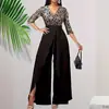 Calças Femininas Europeias e Americanas Transfronteiriças Moda Casual Elegante Estampadas Cintura Alta Manga Curta Calças Pantalona Divididas Calças