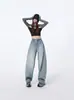 Jeans Americano Retro de Perna Larga para Mulheres Inverno 2025 Novo Design Solto Roupa de Trabalho Perna Reta Comprimento do Chão Calça Cimitarra
