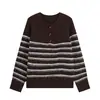Suéter redondo estilo casual com botões de chifre, um novo item de moda outono/inverno, versátil, de corte solto e que afina a silhueta, perfeito como peça básica.