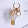 Llavero Colgante de Borla con Letra Inglesa Personalizada de Purpurina Blanca con Resina Epoxi y Colgante de Resina con Pan de Oro, Llavero Sencillo